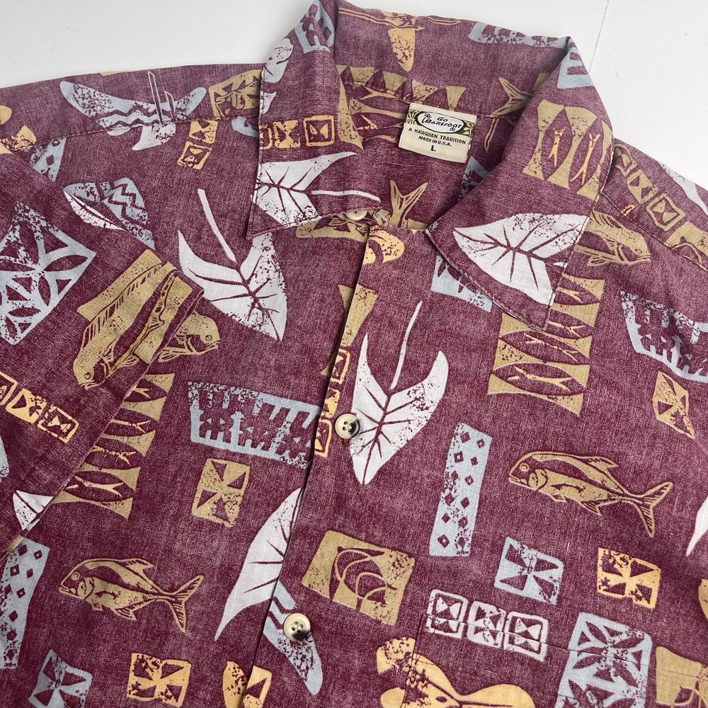 Casual Maroon Tropical Print Button-Down Shirt